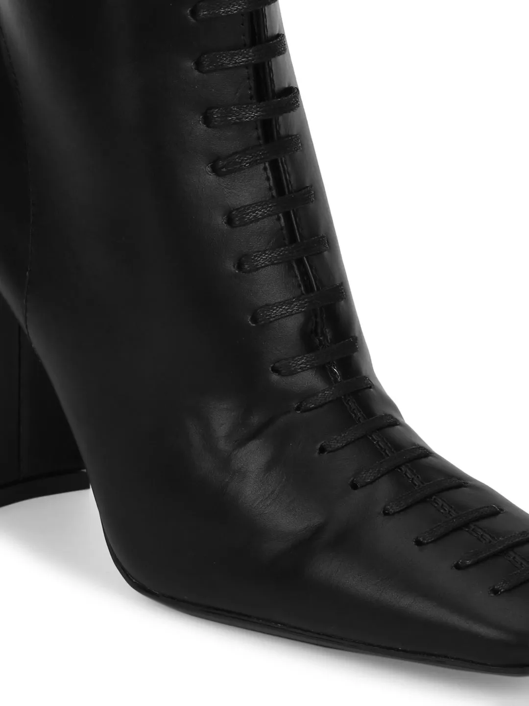 Black PU Lace Up Ankle Boots