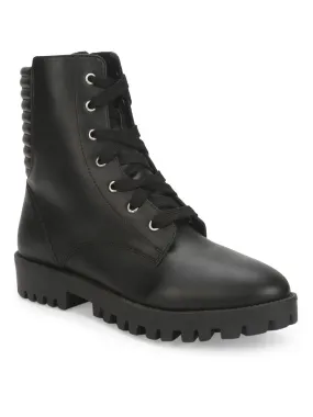 Black PU Lace Up Combat Ankle Boots