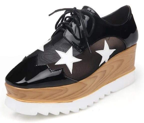 Black Sheer Stars Lace Up Wedges Oxfords