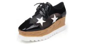 Black Sheer Stars Lace Up Wedges Oxfords