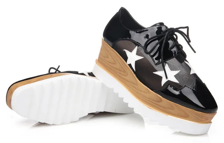 Black Sheer Stars Lace Up Wedges Oxfords