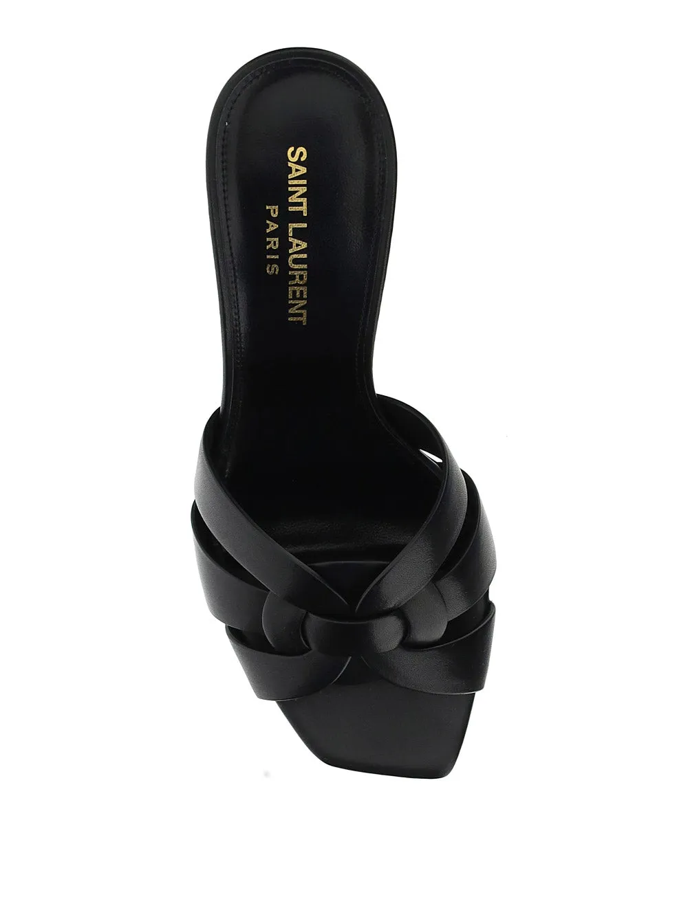 Black Smooth Leather Heeled Mules Tribute