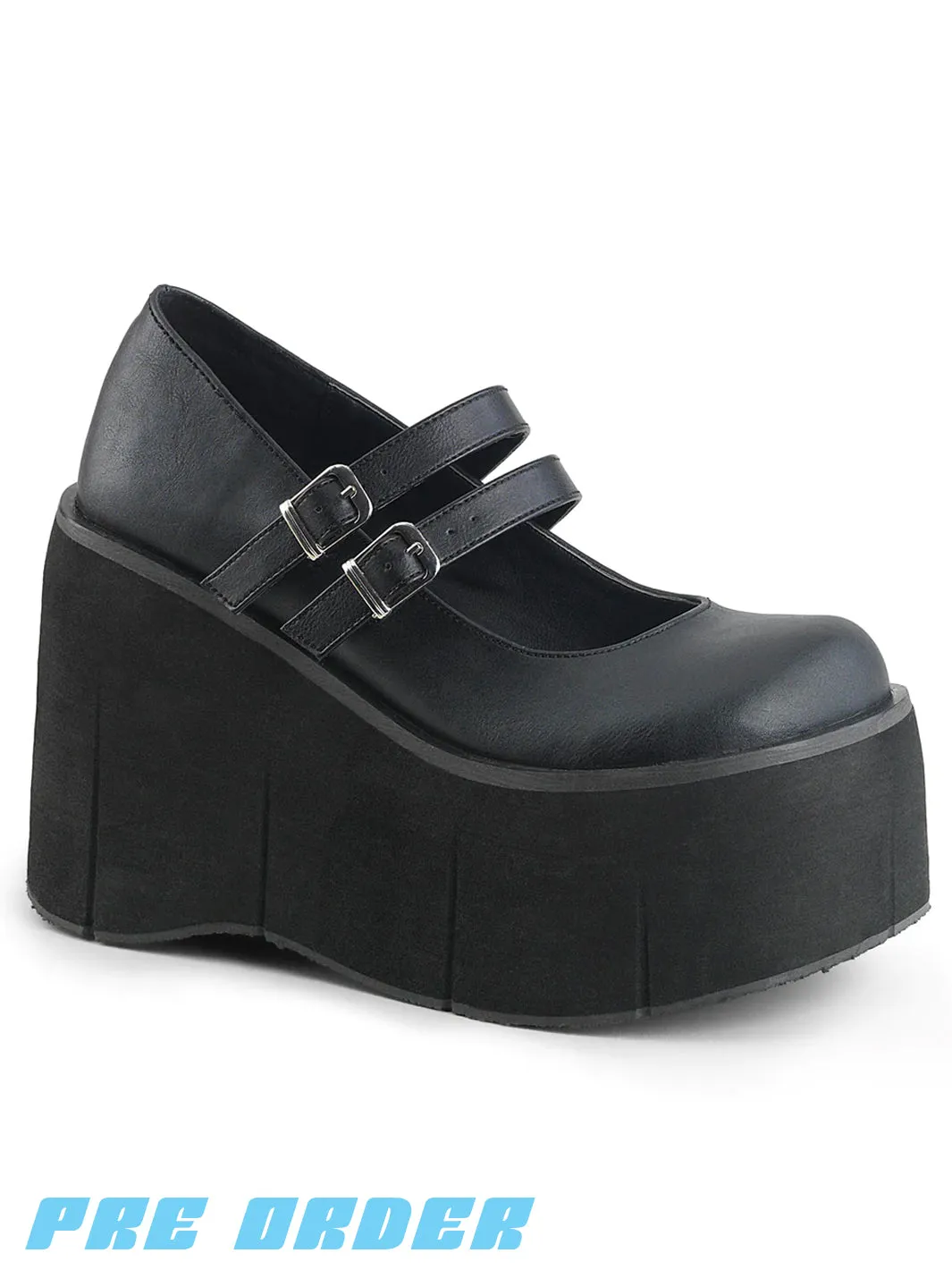 Black Vegan Leather Platform Maryjanes - Demonia Kera-08 - Pre Order