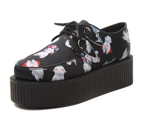 Black White Cartoon Lace Up Creepers Oxfords