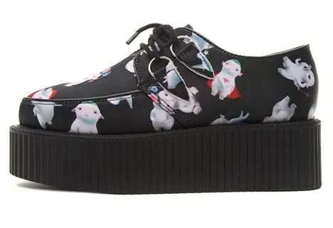 Black White Cartoon Lace Up Creepers Oxfords