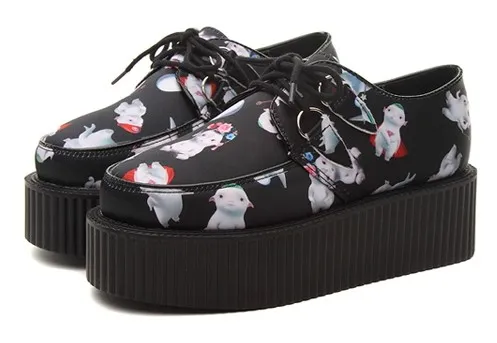 Black White Cartoon Lace Up Creepers Oxfords