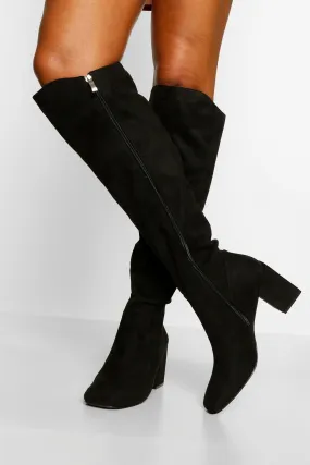 Block Heel Round Toe Knee High Boots