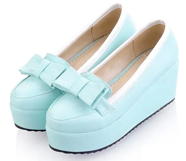 Blue Bow Platforms Ballets Flats Loafers