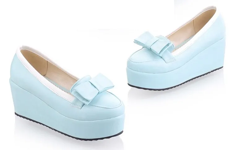 Blue Bow Platforms Ballets Flats Loafers