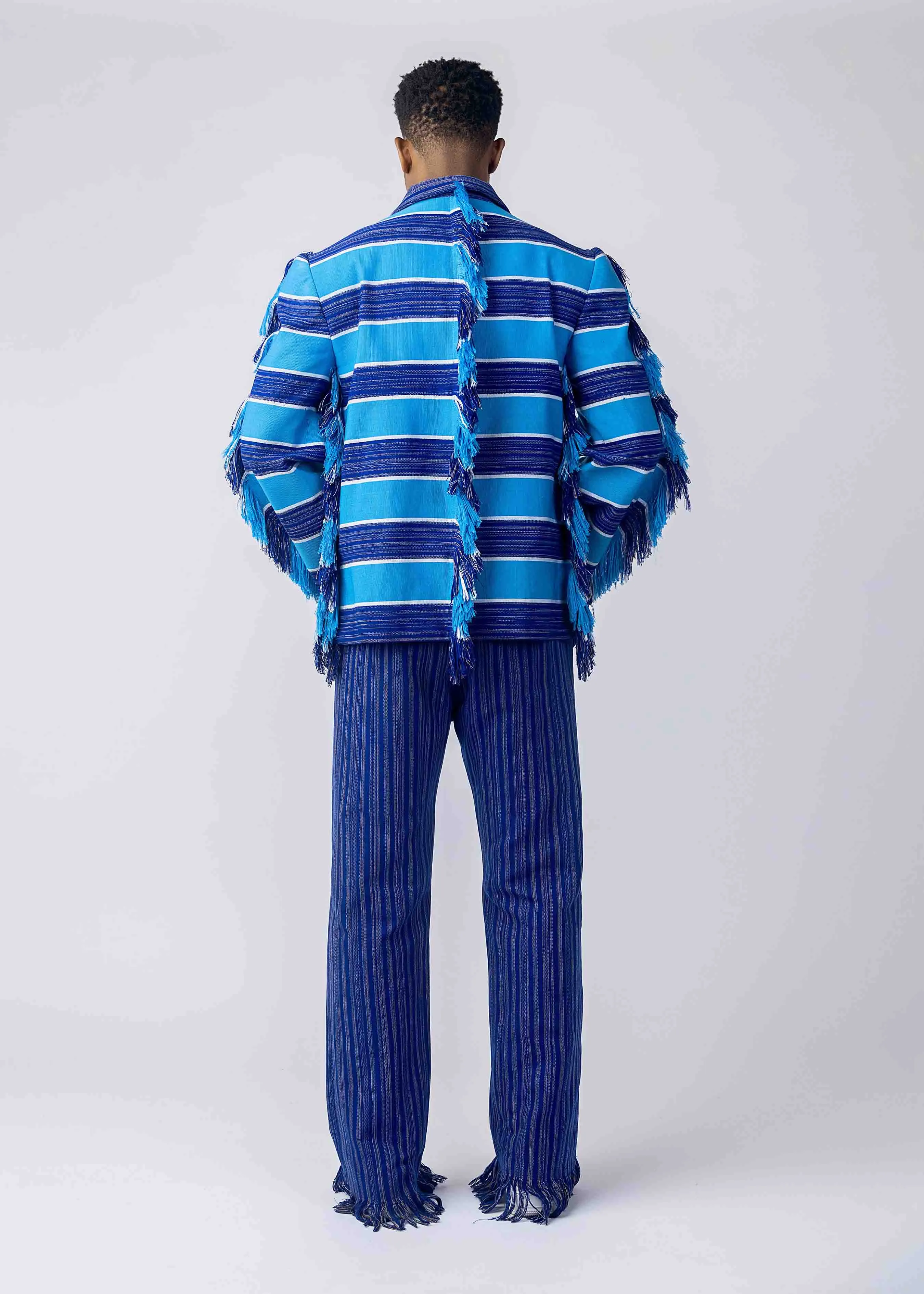 BOYEDOE Busumuru Blue Double Breasted Jacket and Smock Trousers