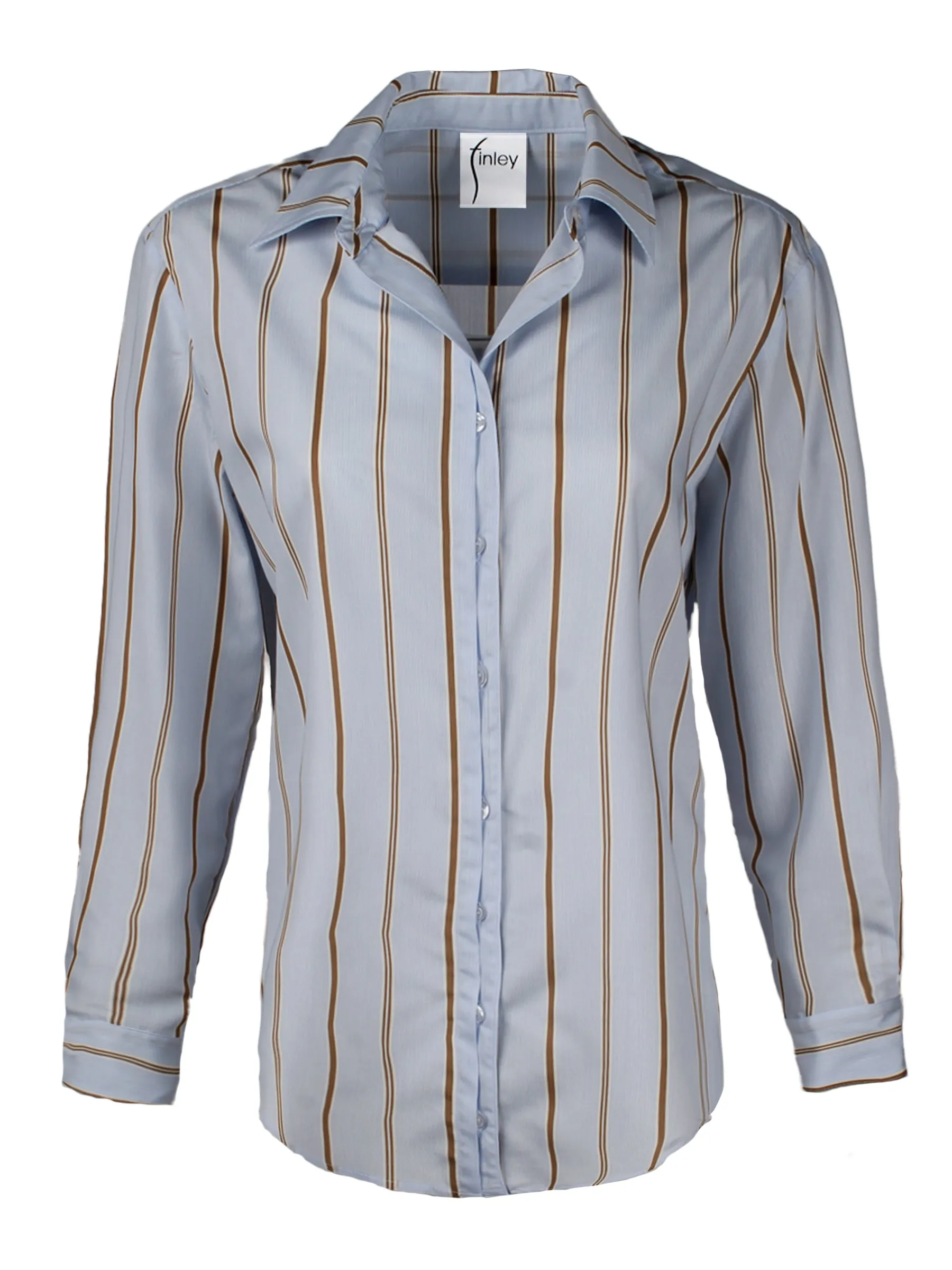 Boyfriend Shirt Blue and Tan Menswear Stripe