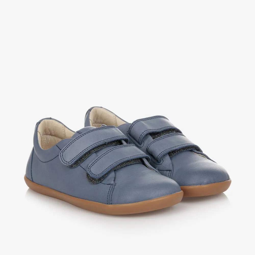 Boys Blue Leather Velcro Trainers