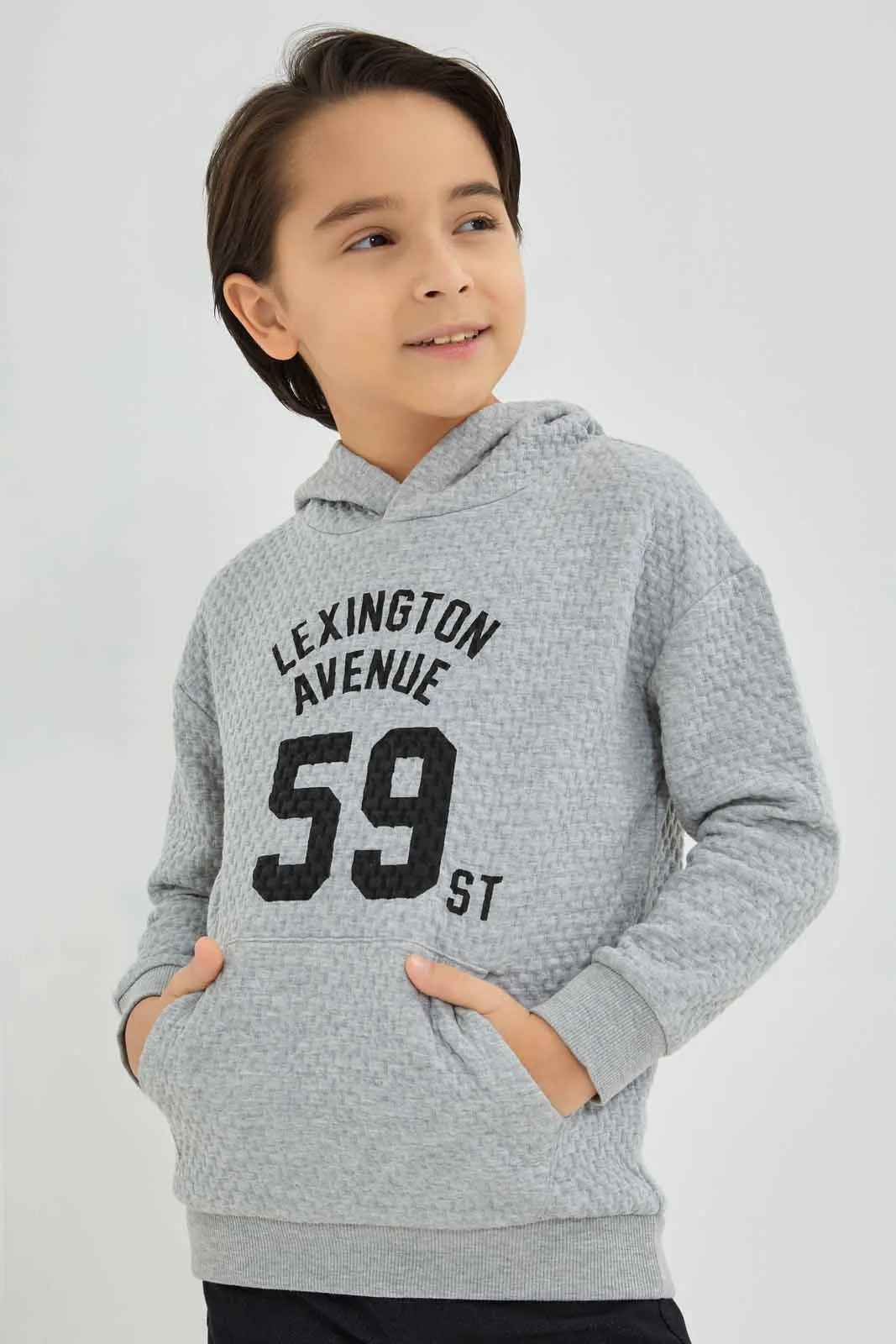 Boys Grey Oversized Hooded Sweatshirt