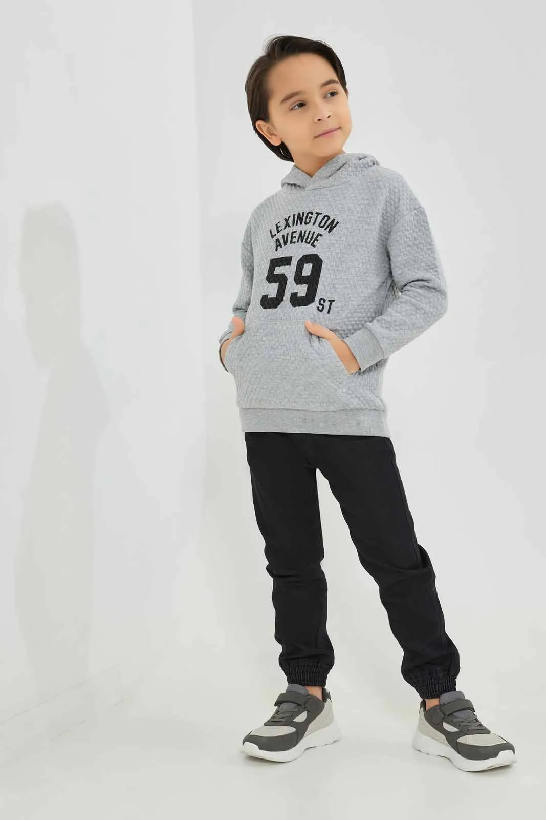 Boys Grey Oversized Hooded Sweatshirt