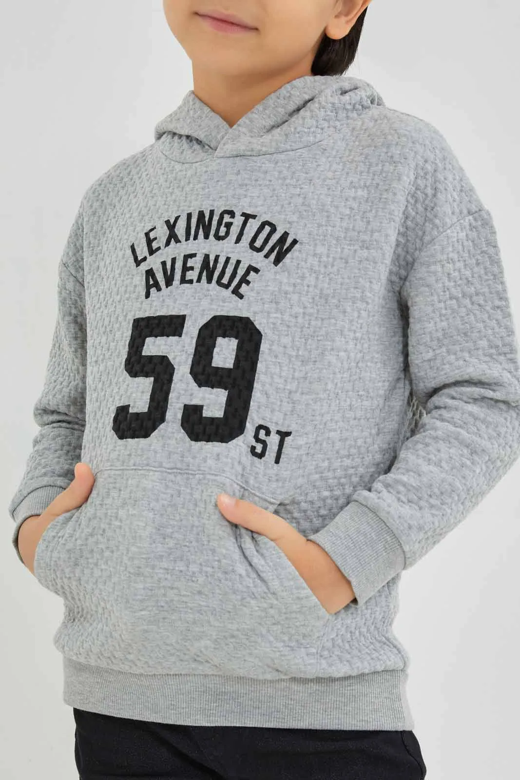 Boys Grey Oversized Hooded Sweatshirt