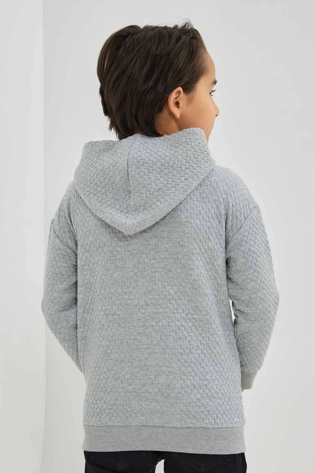 Boys Grey Oversized Hooded Sweatshirt