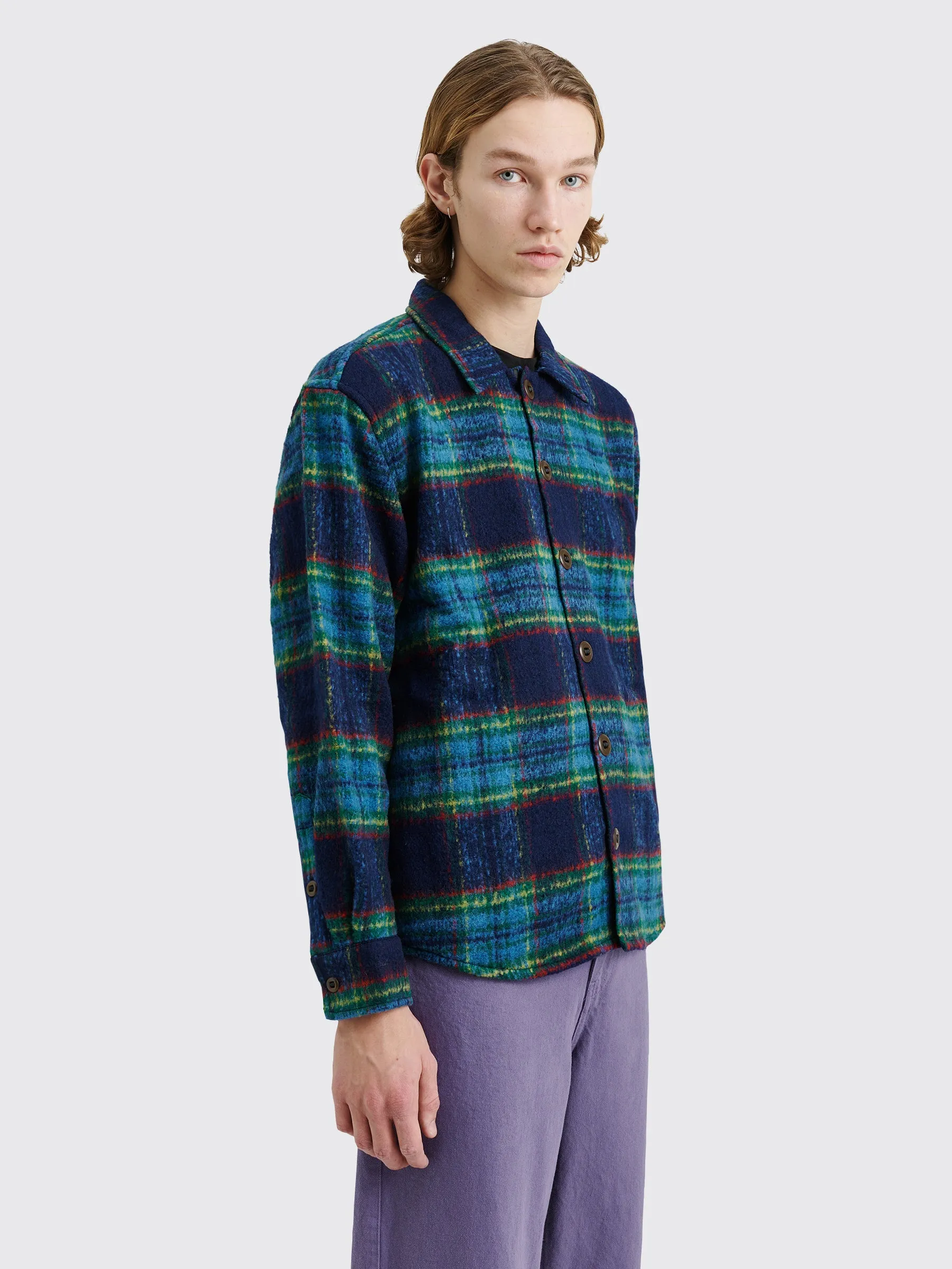 Brain Dead Brushed Rancher Flannel Shirt Jacket Navy