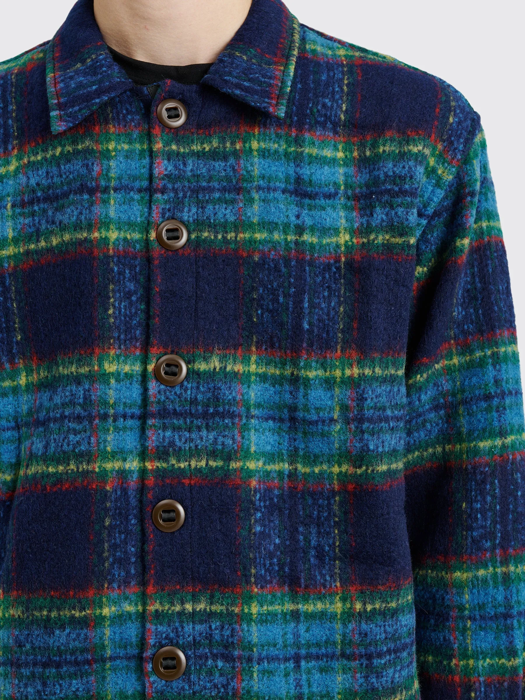 Brain Dead Brushed Rancher Flannel Shirt Jacket Navy