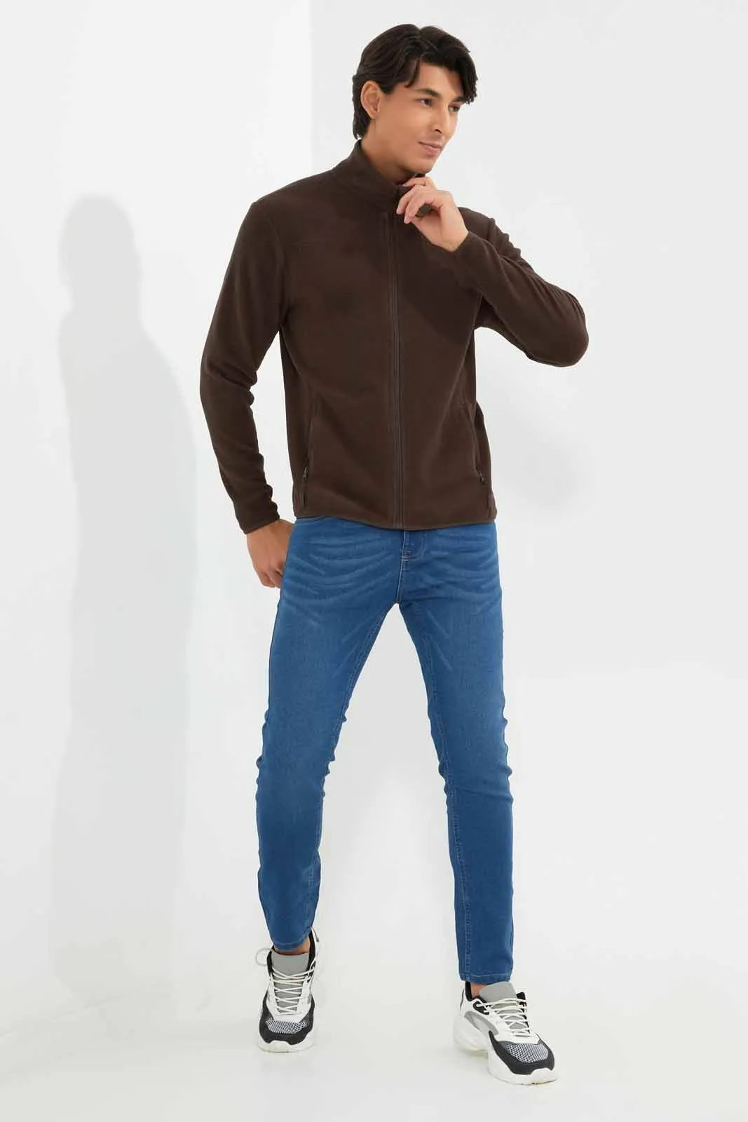 Brown Embroidered Sweatshirt For Men