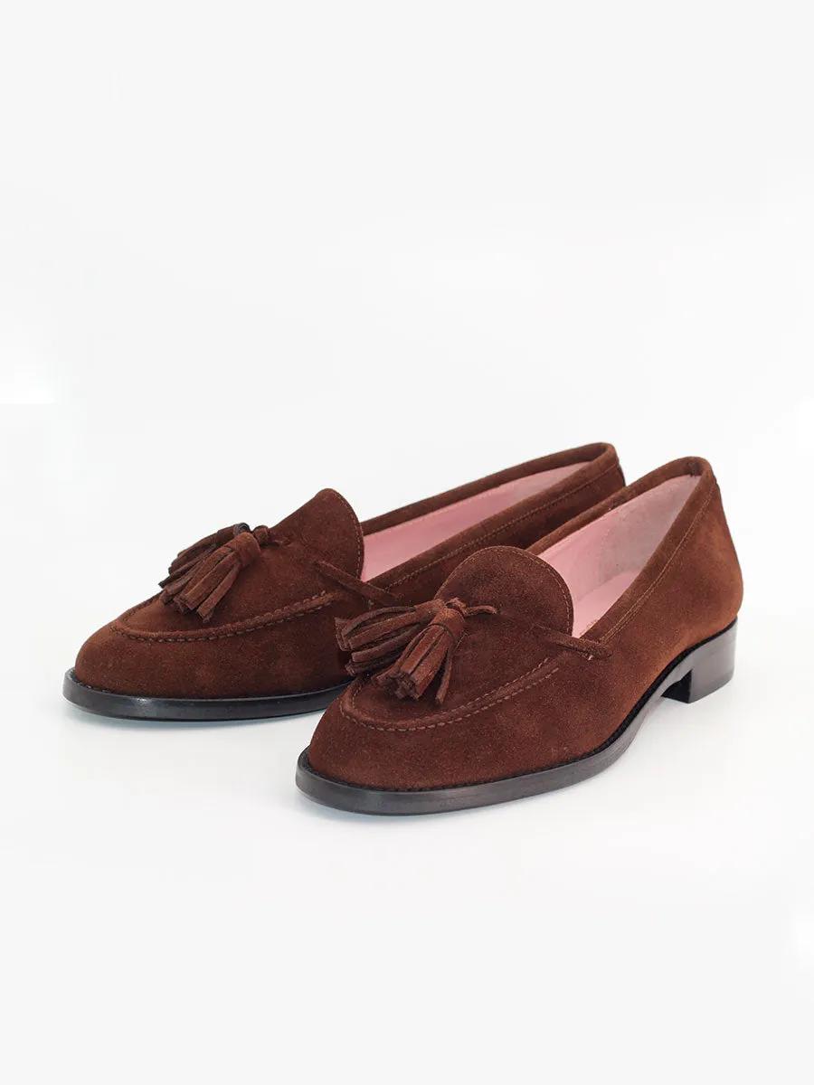 Brown suede women's Ibiza loafers.