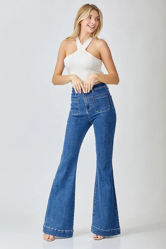 Bruni High Waisted Patch Pocket Flare Jeans