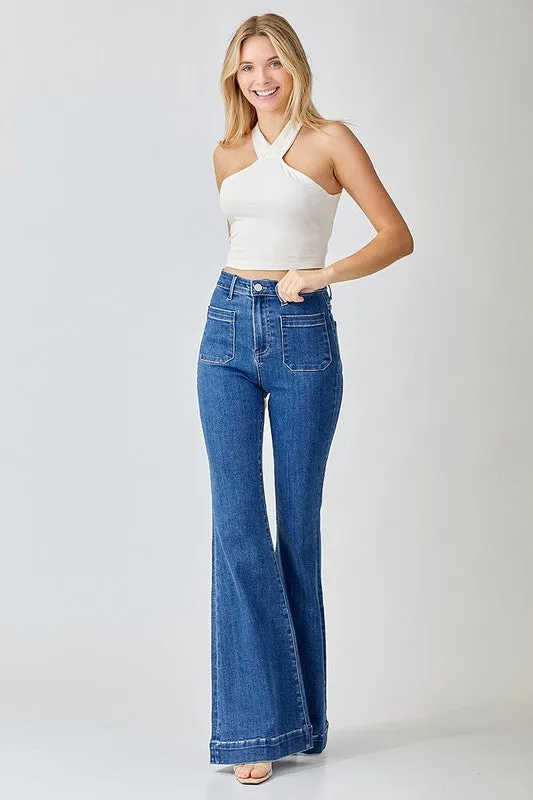 Bruni High Waisted Patch Pocket Flare Jeans