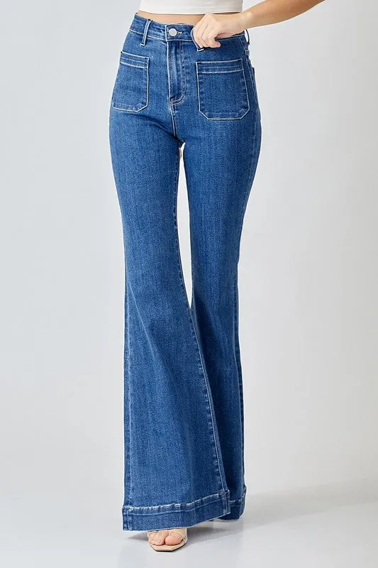 Bruni High Waisted Patch Pocket Flare Jeans