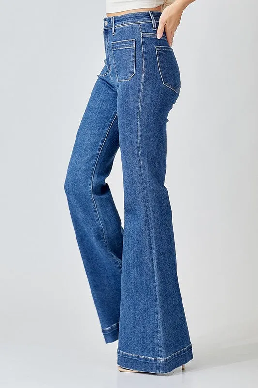 Bruni High Waisted Patch Pocket Flare Jeans