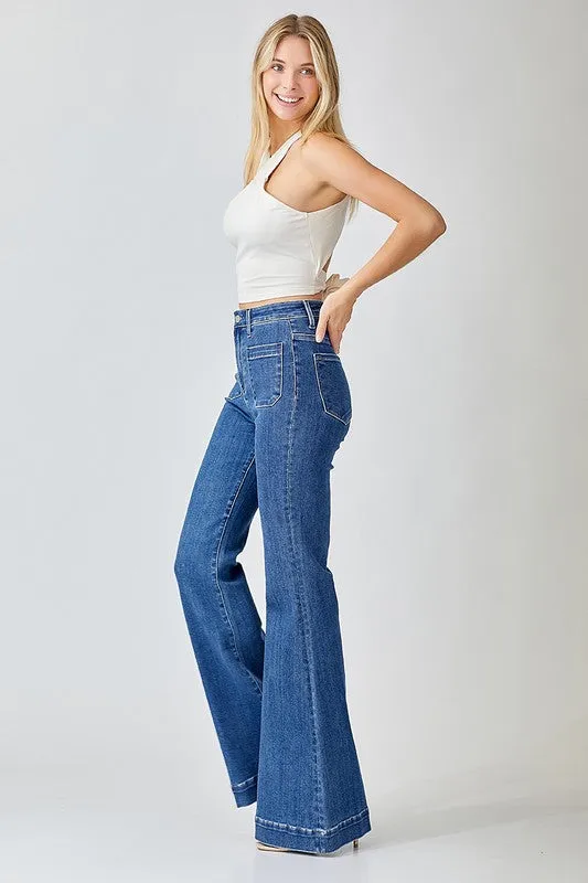 Bruni High Waisted Patch Pocket Flare Jeans