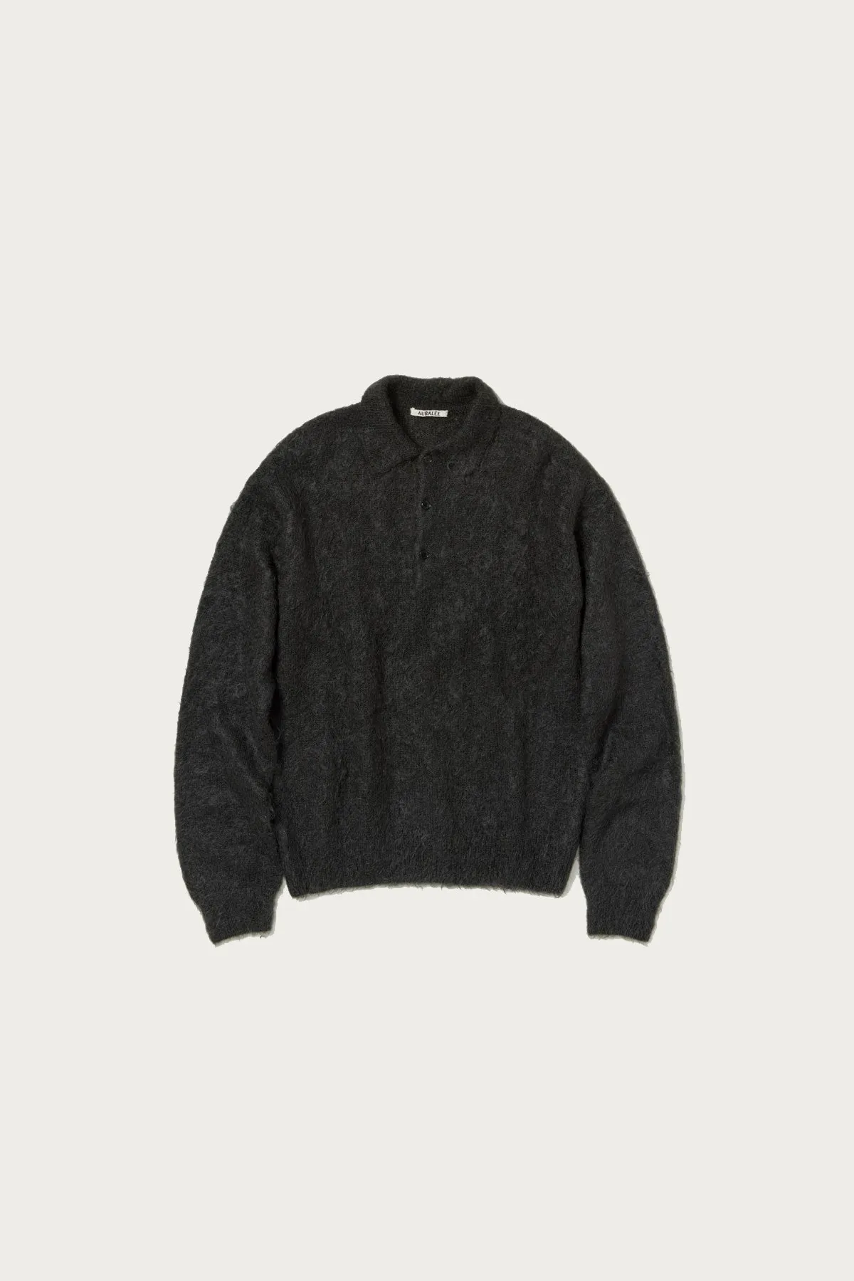 Brushed Super Kid Mohair Knit Polo - Ink Black