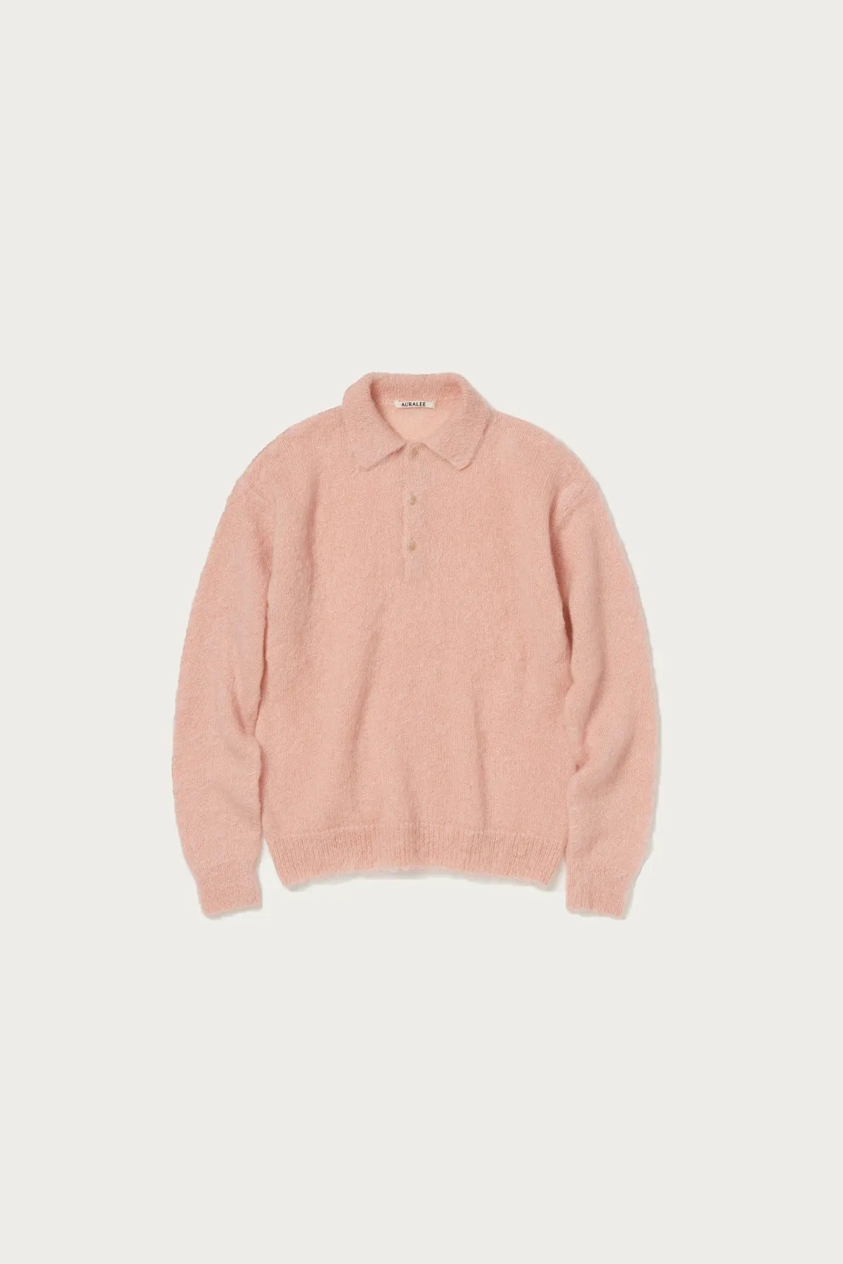 Brushed Super Kid Mohair Knit Polo - Pink Beige