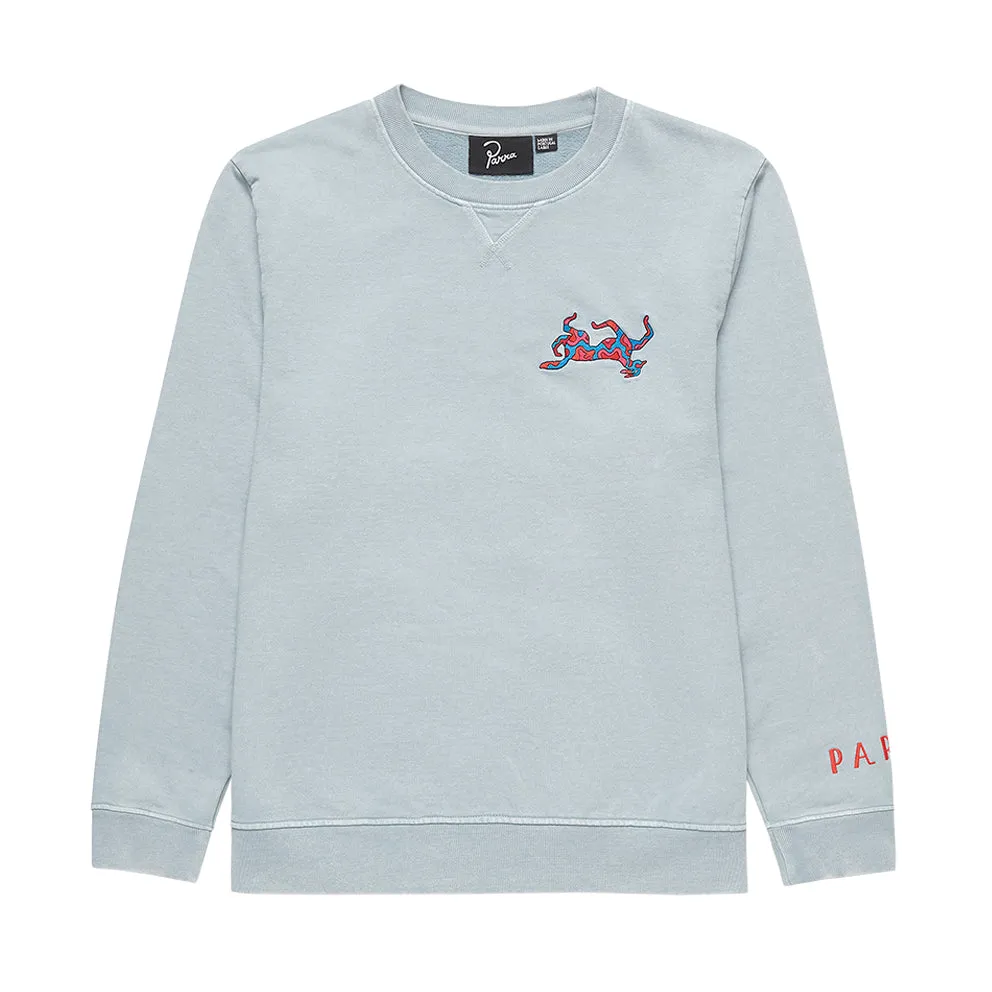 BY PARRA UPSIDE DOG RACE CREW NECK SWEATSHIRT // DUSTY BLUE