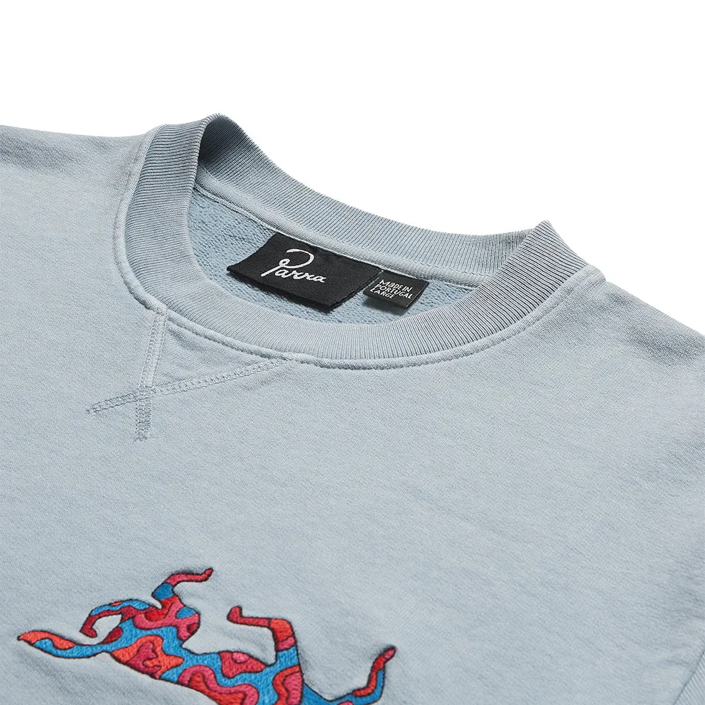 BY PARRA UPSIDE DOG RACE CREW NECK SWEATSHIRT // DUSTY BLUE