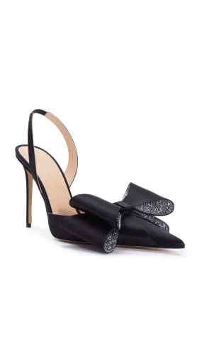 Black Satin Slingback Pumps with Bow Detail