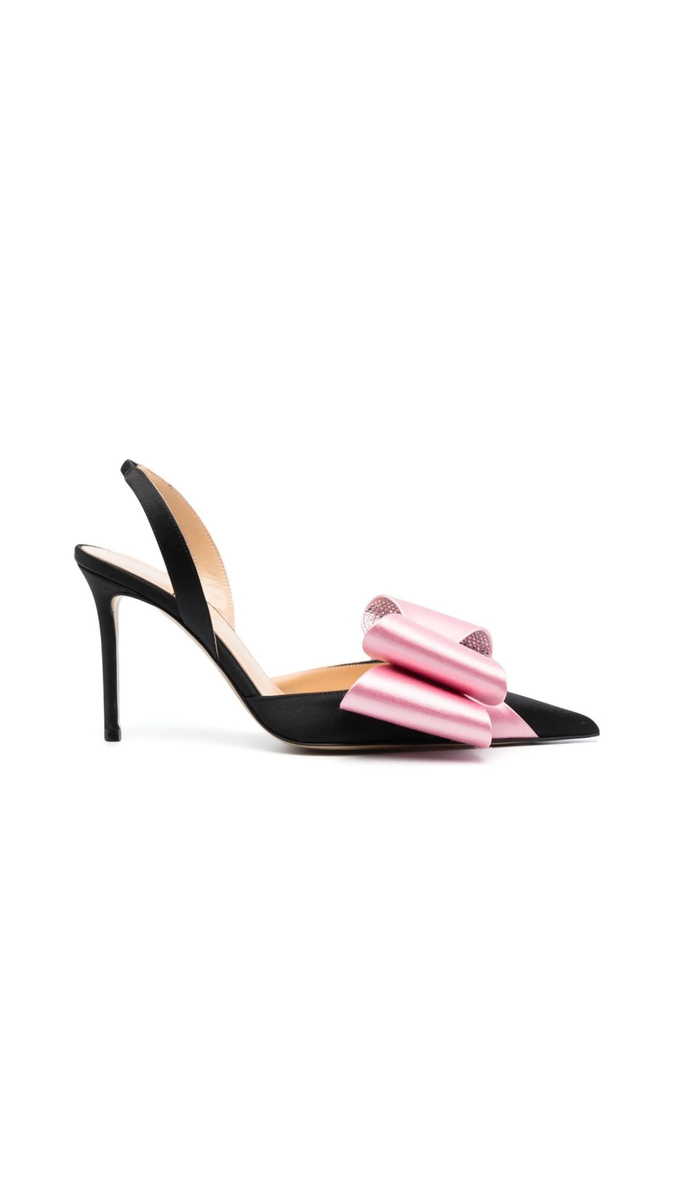 Cadeau Bow Satin Slingback Pumps Black Pink