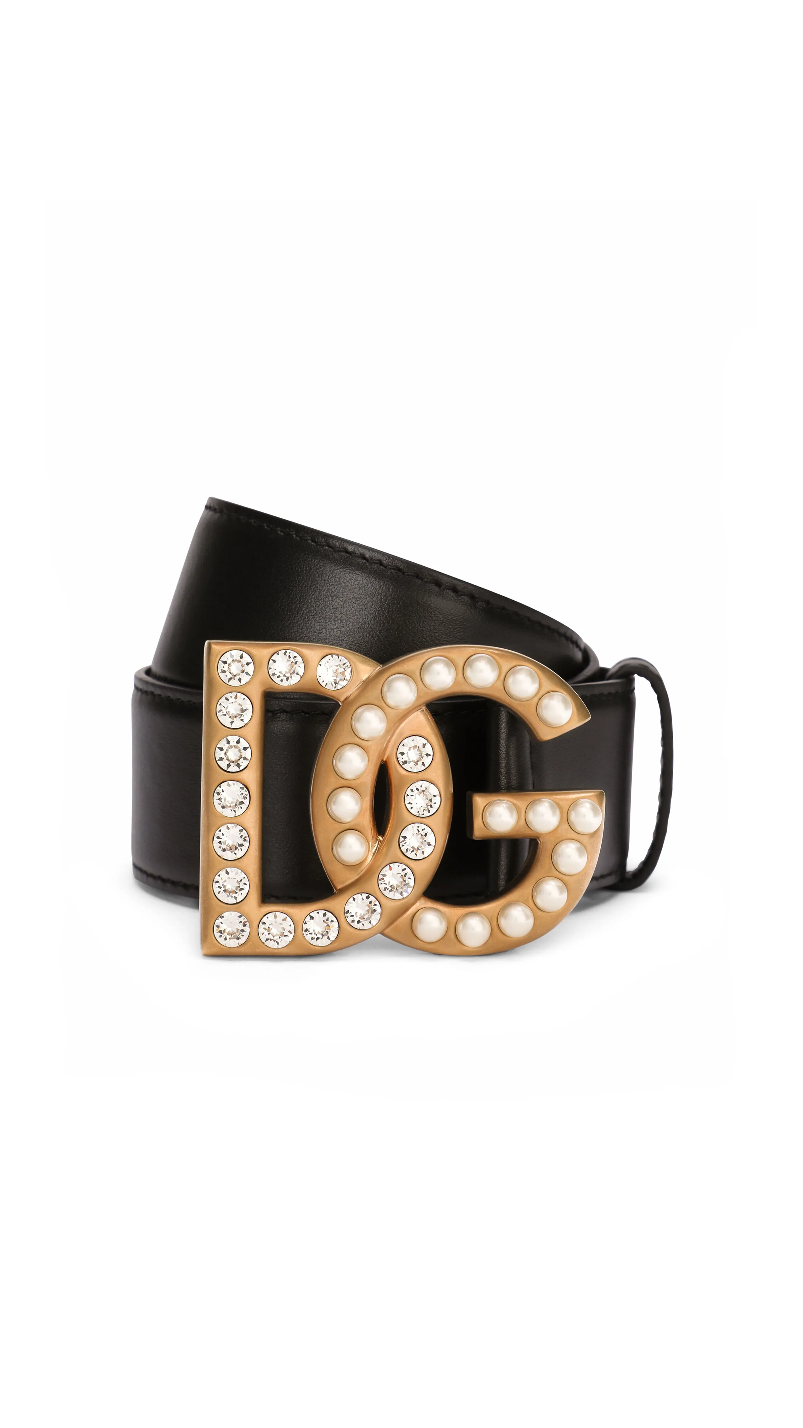 Calfskin Belt with Bejeweled DG Logo - Multicolor