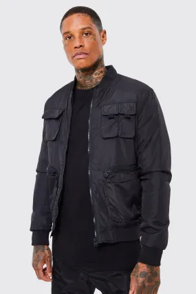 Cargo Pocket Nylon Bomber Jacket