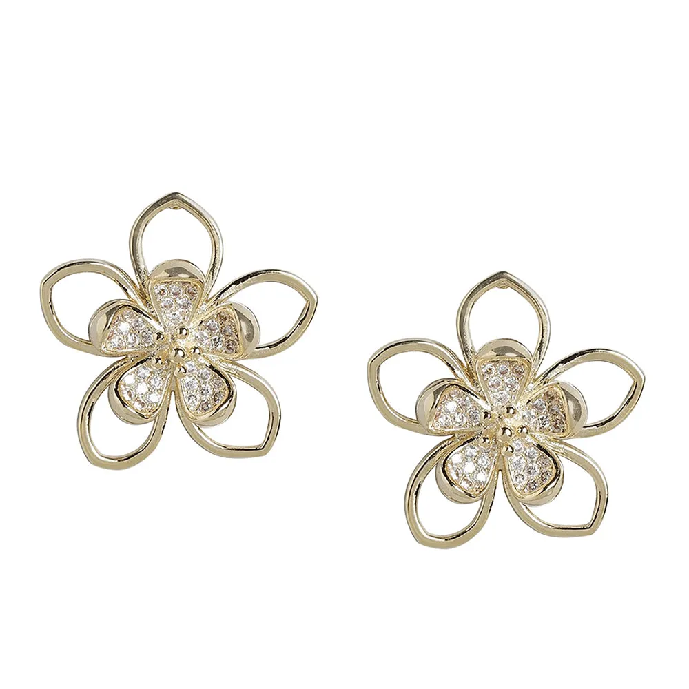 Carlton London Women'S Brass Gold-Plated Cz-Studded Handcrafted Floral Oversized Studs Fje3451