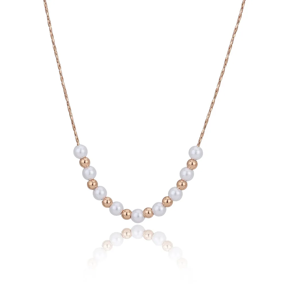 Carlton London Women'S Gift Card Jewellery-18K Rose Gold Plated With Pearls Stud Necklace Fjn4100