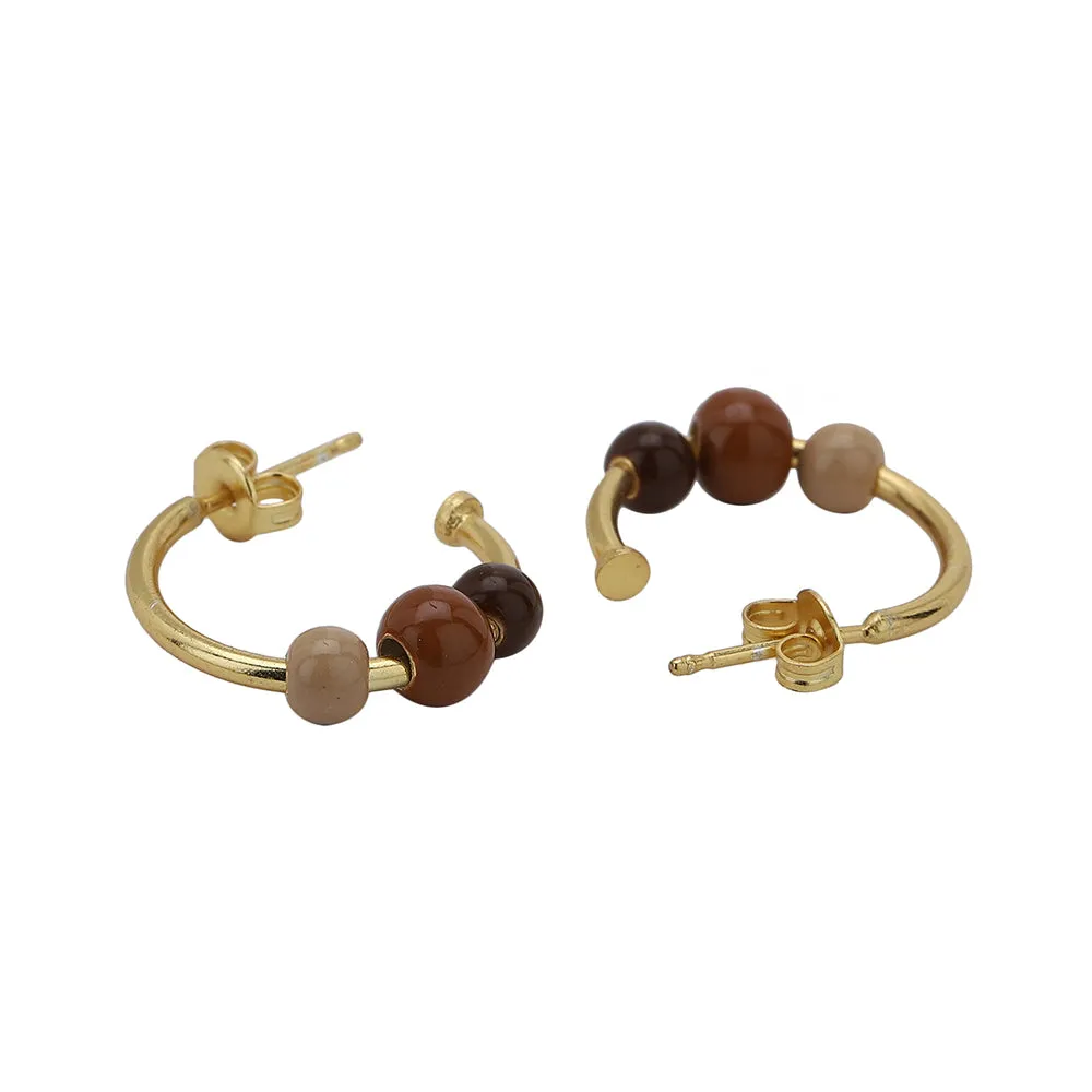 Carlton London Women'S Gold Western Brass Artificial Beads Post And Back Gold-Plated Single Gold-Toned & Brown Contemporary Half