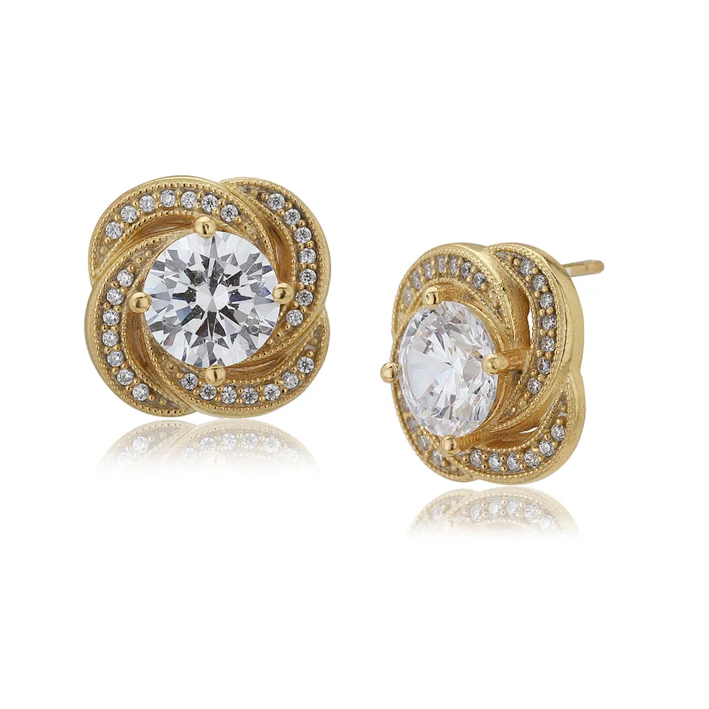 Carlton London Women'S Gold Western Brass Cubic Zirconia Post And Back Gold-Plated Single Contemporary Studs Earrings Fje4063