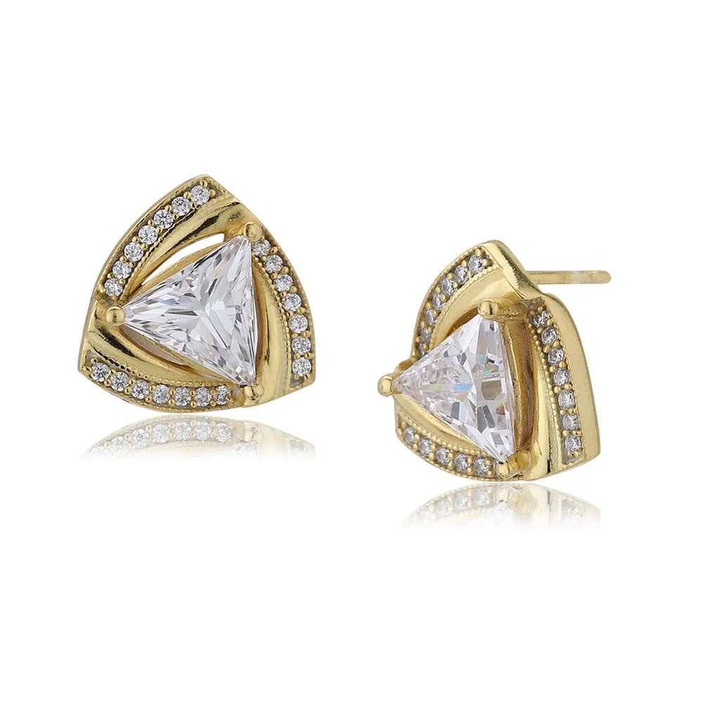 Carlton London Women'S Gold Western Brass Cubic Zirconia Post And Back Gold-Plated Single Gold-Toned Triangular Studs Earrings F