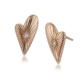 Carlton London Women'S Rose Gold Western Brass Cubic Zirconia Post And Back Rose Gold-Plated Single Heart Shaped Studs Earrings 