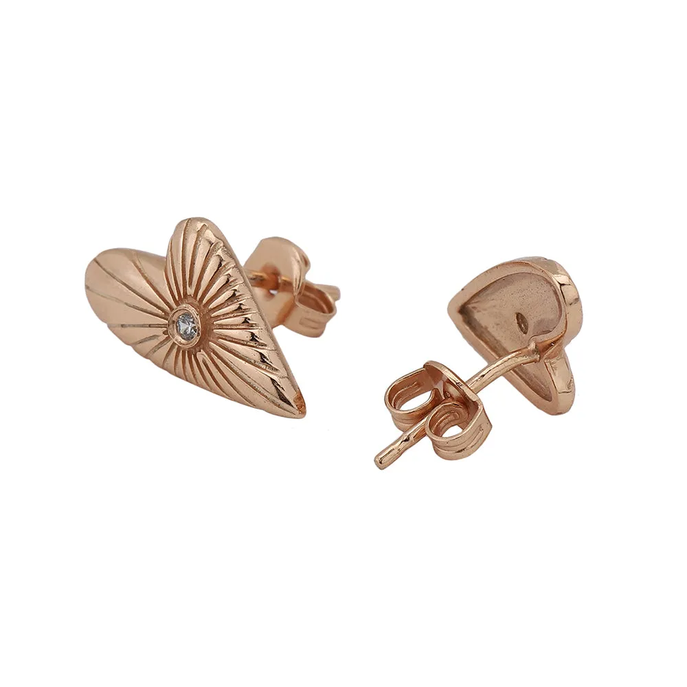 Carlton London Women'S Rose Gold Western Brass Cubic Zirconia Post And Back Rose Gold-Plated Single Heart Shaped Studs Earrings 