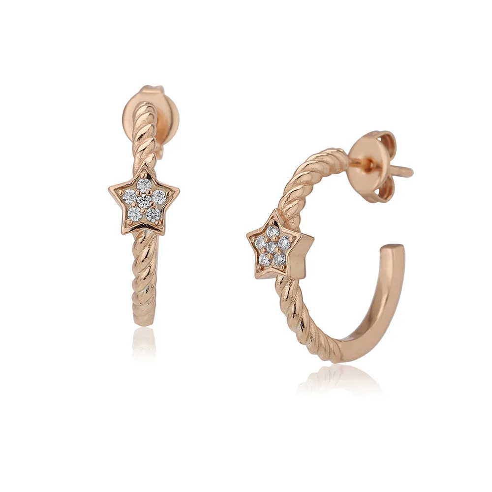 Carlton London Women'S Rose Gold Western Brass Cubic Zirconia Post And Back Rose Gold-Plated Single Star Shaped Half Hoop Earrin