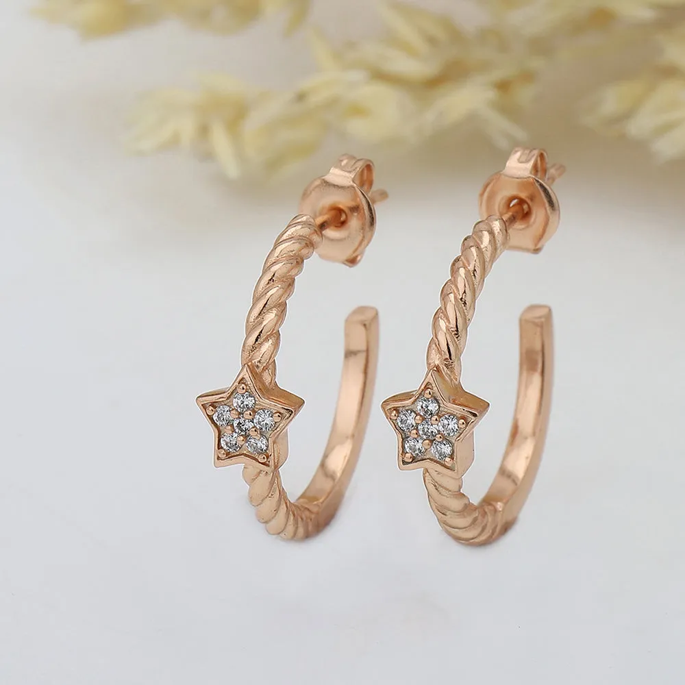 Carlton London Women'S Rose Gold Western Brass Cubic Zirconia Post And Back Rose Gold-Plated Single Star Shaped Half Hoop Earrin