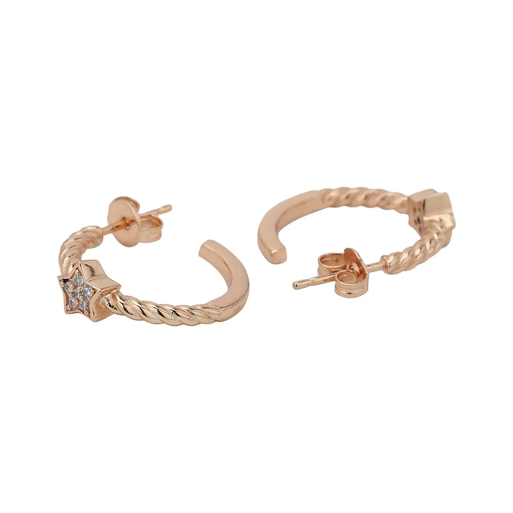 Carlton London Women'S Rose Gold Western Brass Cubic Zirconia Post And Back Rose Gold-Plated Single Star Shaped Half Hoop Earrin