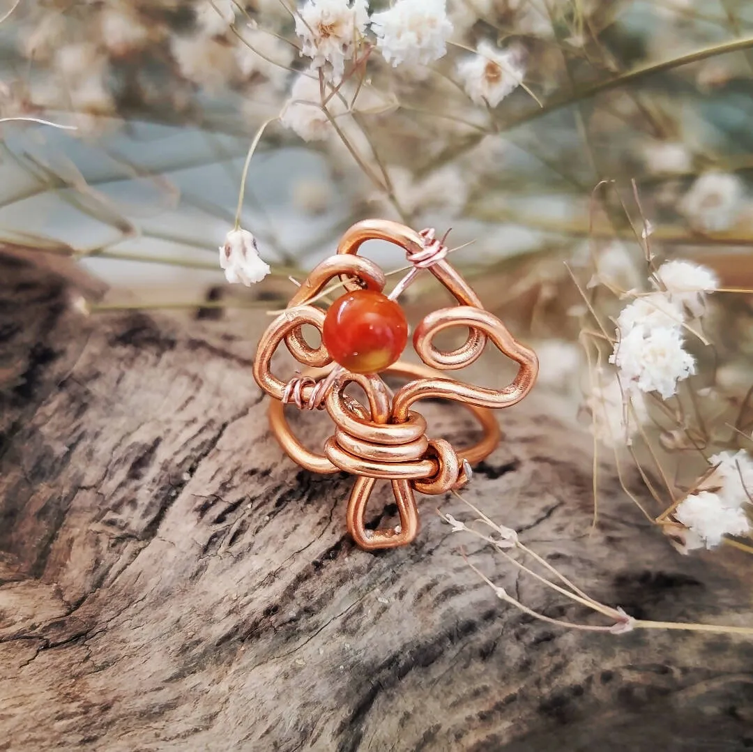 Carnelian Mushroom Wire Wrapped Ring by Island Girl Art