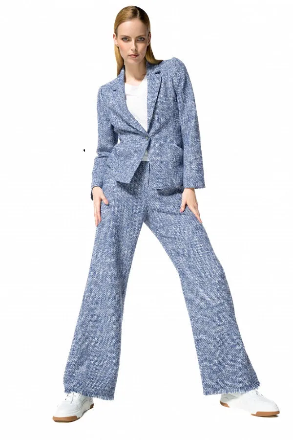 Caroline Biss BLUE BOUCLETTE STRAIGHT TROUSERS