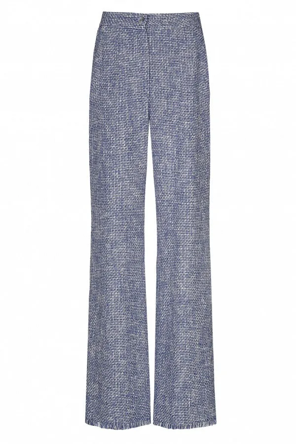 Caroline Biss BLUE BOUCLETTE STRAIGHT TROUSERS